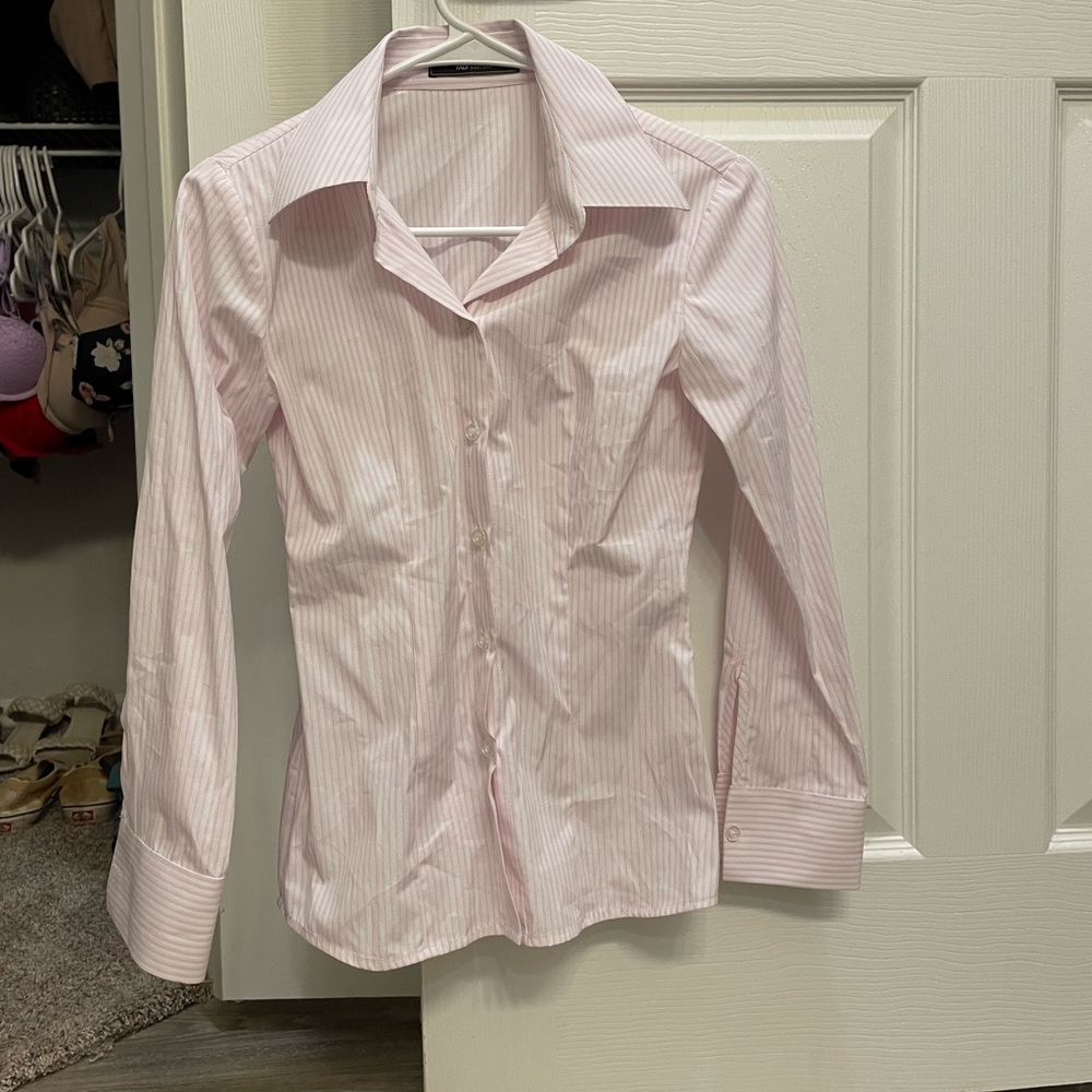 Pink & white striped button down